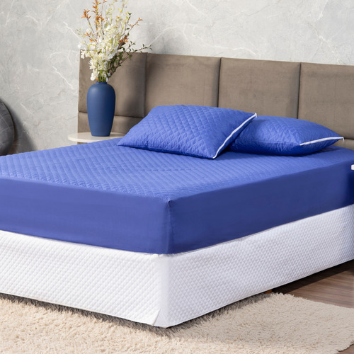 Capa Protetora Colchão Box Solteiro Matelado Premium Impermeável Azul Casa Laura Enxovais