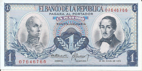 Colombia 1 Peso Oro 20 Julio De 1972