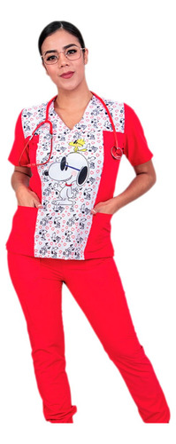 Filipina Medica Quirurgica Dama Estampada Figuras Snoopy Red
