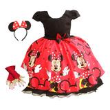 Vestido Minnie Vermelha Festa Super Luxo Infantil Com Tiara