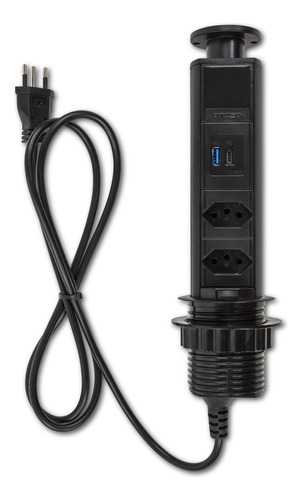 Torre Totem Multiplug 2 Tomadas 10a 2 Usb Embutir - Preto