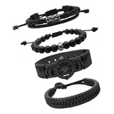 Pulseiras De Couro Masculinas Bolinhas  Bússola Kit C / 04 