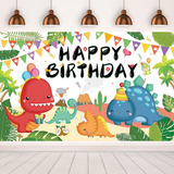 Cartel De Fondo De Cumpleaños Con Temática De Dinosaurio De 