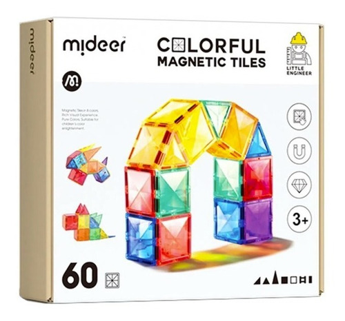 Set De Construcción Bloques Magnéticos 60 Piezas - Mideer