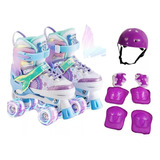 Patins Infantil + Kit Proteção E Led Nas Rodas Ajustável Top