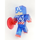 Figura Juguete Muñeco Minecraft Capitan America Escudo 14cm