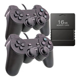 Kit 2 Controle Joystick Vídeo Game Ps2 Memory Card Brinde