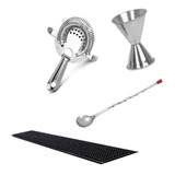 Set Barman Colador Jigger Cuchara Tapete Bebidas Paquete Bar