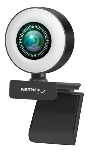 Webcam Camara Web Para Pc Full Hd 1080p Microfono Y Aro Led Color Negro