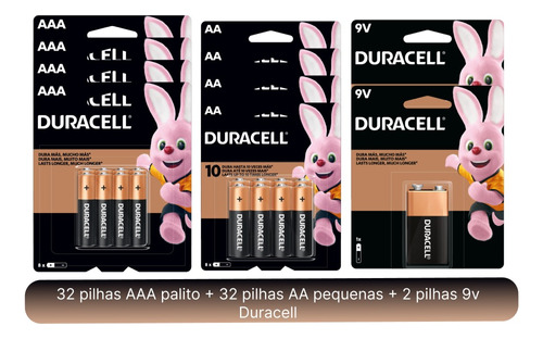 Kit Duracell 32 Pilhas Aa+ 32 Pilhas Aaa+2 Bateria 9v