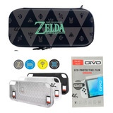 Case Estojo Zelda Nintendo Switch Oled+ Película+ Grips+ Tpu