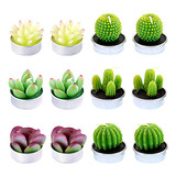 12 Piezas De Velas Decorativas De Cactus Suculentas, Li...