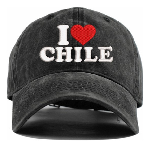 Gorro Jockey Visera Curva Desgastado I Love  Chile Bordado