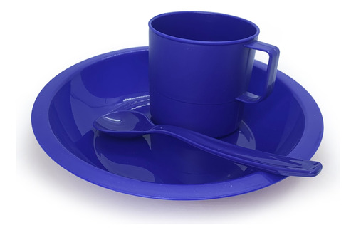 Kit 150 Prato Caneca E Colher Escolar Azul Pp Merenda Lanche