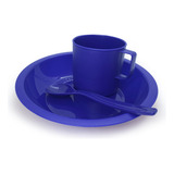 Kit 150 Prato Caneca E Colher Escolar Azul Pp Merenda Lanche