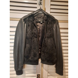 Campera Cuero Ovino Conejo Negra Mango Large Tipo Bomber