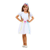 Vestido De Noiva Caipira Infantil Festa Junina Tiara Com Véu