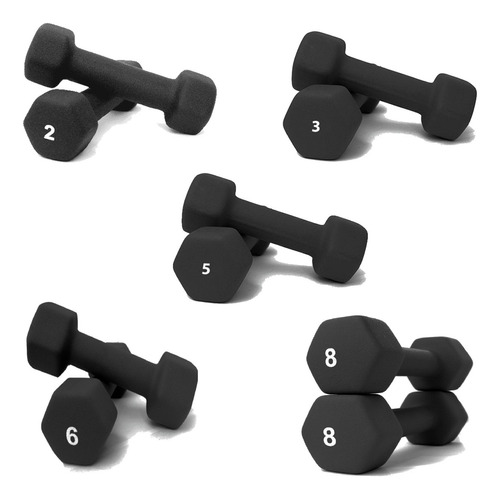 Juego Set Pesas Mancuernas Neopreno Negro Gym Funcional Rvt