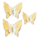 Set 3 Mariposas De Pared Con Cristales Beige Y Blanco