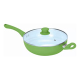 Wok Sarten 26 Cm Ceramica Antiadherente C/ Tapa Vidrio Verde