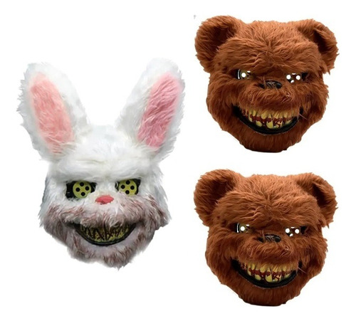 Máscara Conejo Oso Disfraz Sangriento Cosplay Halloween 3pza