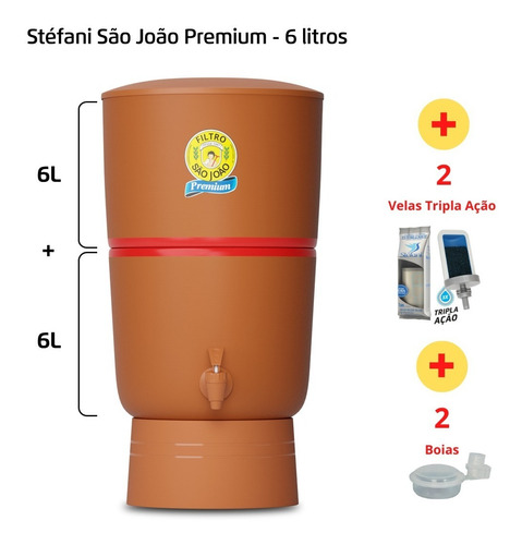 Filtro De Barro São João Premium 6l + Vela Tripla A + Boias