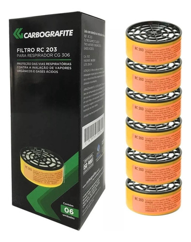 Cartucho Carbografite Filtro Rc203 Para Máscara Cg306 6 Un
