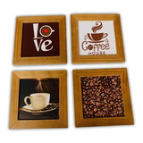 Kit 4 Quadrinhos Kit Cozinha 13x13cm Cantinho Café Marron