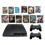 Ps3 Slim + 45 Jogos + 2 Controles Gta5, Fifa, Minecraft