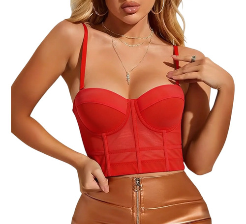 Bralet Corset Sexy De Malla Push Up Sujetador Crop Top Mujer