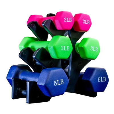 Set De Pesas Mancuernas Neopreno 20lb Hexagonales Con Base Color Negro | Meses sin interés
