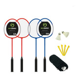 Kit Badminton Adulto 4 Raquetas + 4 Plumas + Red + Funda 