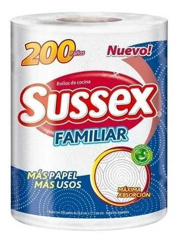 12 Rollos De Cocina Familiar Sussex 200 Paños Bolson X 12 !!