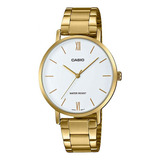 Reloj Casio Ltpvt01g-7budf Cuarzo Mujer Color De La Correa Dorado Color Del Bisel Dorado Color Del Fondo Blanco