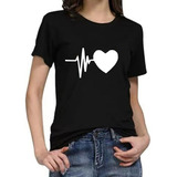 Camiseta Casual Corazón Manga Corta Mujer