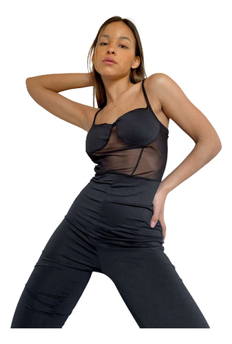 Catsuit Mono Enterito Largo Strapless Corset Taza Microtul