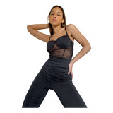 Catsuit Mono Enterito Largo Strapless Corset Taza Microtul