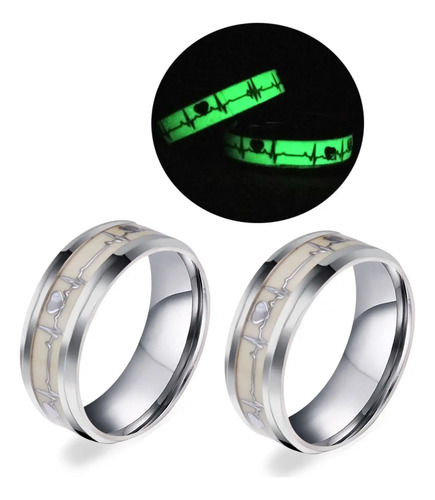 2 Anillos Ac Inox Brilla En La Oscuridad Amor Parejas Novios