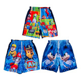 Set 3 Bermudas Short Niño Infantil Paw Patro Sonic Mario Br 