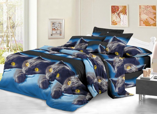 Juego De Sabanas Cama Doble Diseño De Gatos 