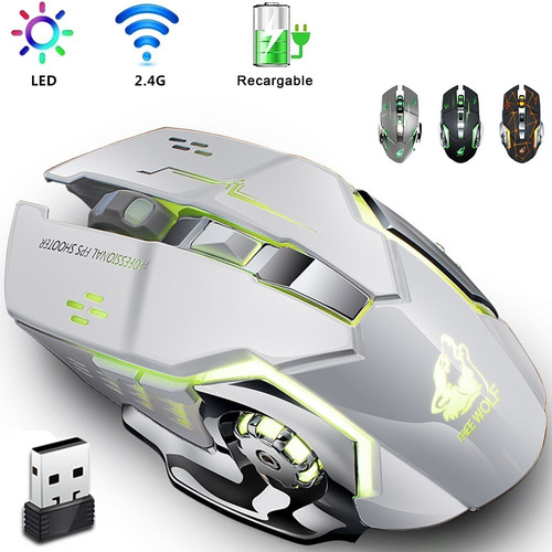 Mouse Gamer Inalambrico Usb Recargable Con Luz Led