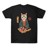 Playera Camiseta Gato Samurai Sushi Japonés Estilo Ukiyo