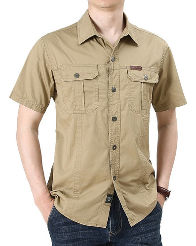 Camisa Cargo Militar De Algodón Para Hombre, Camisas Casuale