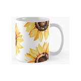 Taza Girasol Acuarela, Flor Amarilla Pintada A Mano. Calidad