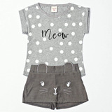 Conjunto Infantil Meow, Short Saia Gatinho