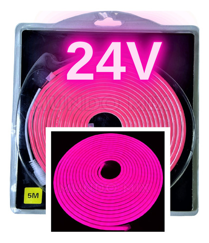 05metros Neon Led 24v Fita Flex Ip67 6x12mm Rosa Pink 24v