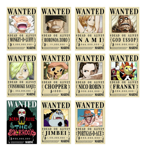 Mugiwara Recompensa Actual One Piece 11 Pzs Carta C/bolsa N