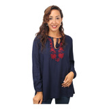 Blusa Old Navy Azul C/bordados Bordo Viscos M/l Y T. Grande 