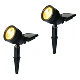 Kit 2 Luminaria Refletor Espeto Spot Solar Jardim Led 3000k 