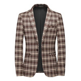 Blazer Hombres Slim Fit Sacos Plaid Elegante Calidad 6xl